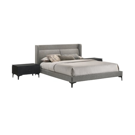 Armen Living Legend 3 Piece Gray Fabric Queen Platform Bed and Nightstands Bedroom Set SETLEBDCHQN3A